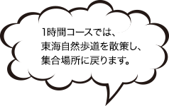 1時間コースでは東海自然歩道を散策し、集合場所に戻ります。