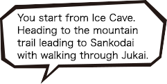 You start from Ice Cave.Heading to the mountain trail leading to Sankodai with walking through Jukai.